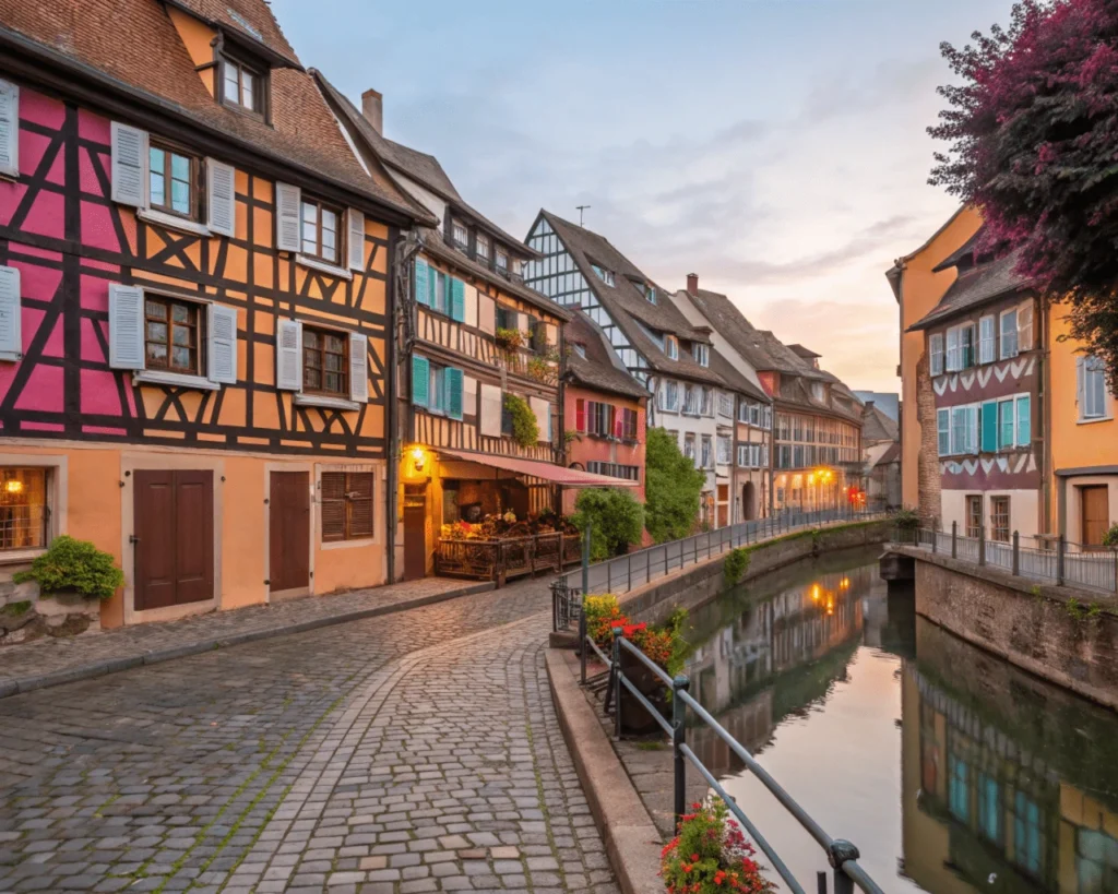 Calle pintoresca en el barrio Grund de Luxemburgo, joya de Europa, con casas de entramado de madera.