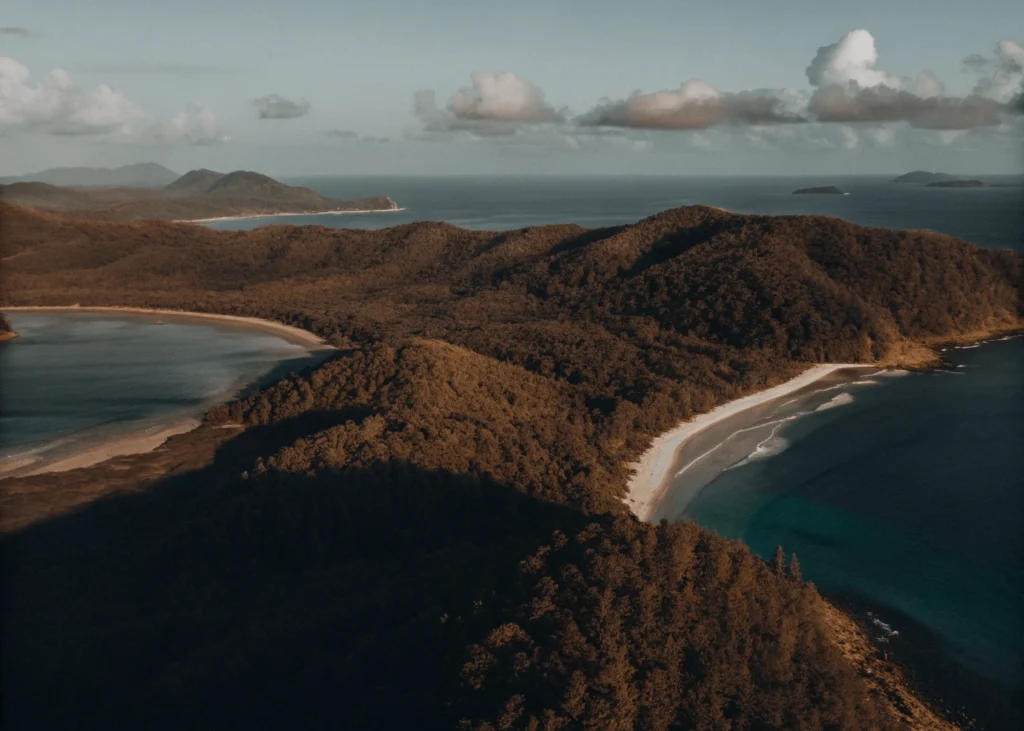 Vista aérea de Whitehaven Beach, Australia, con arena blanca y aguas turquesas. Top Playas del mundo.