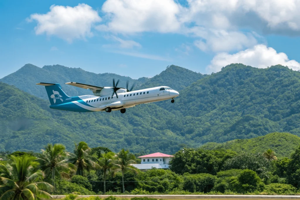 Avión ATR 72 de Aeromar despegando en un paisaje tropical mexicano. Top 5 