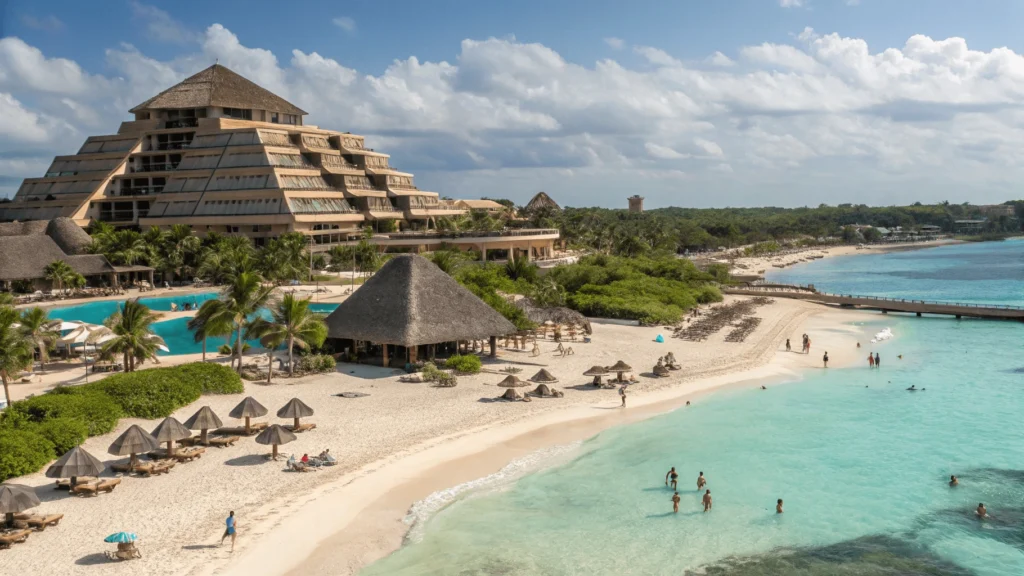 Bahia Principe Grand Tulum, un resort inspirado en la cultura maya con playa privada y piscinas.