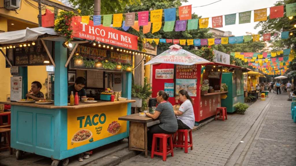 La comida callejera, con tacos en México y banh mi en Vietnam, muestra sabores locales asequibles.