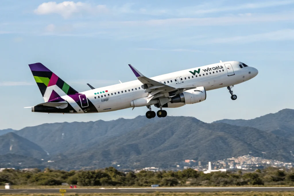 Top 5 Aerolíneas Mexicanas. Avión Airbus A320 de Volaris volando sobre un cielo despejado.